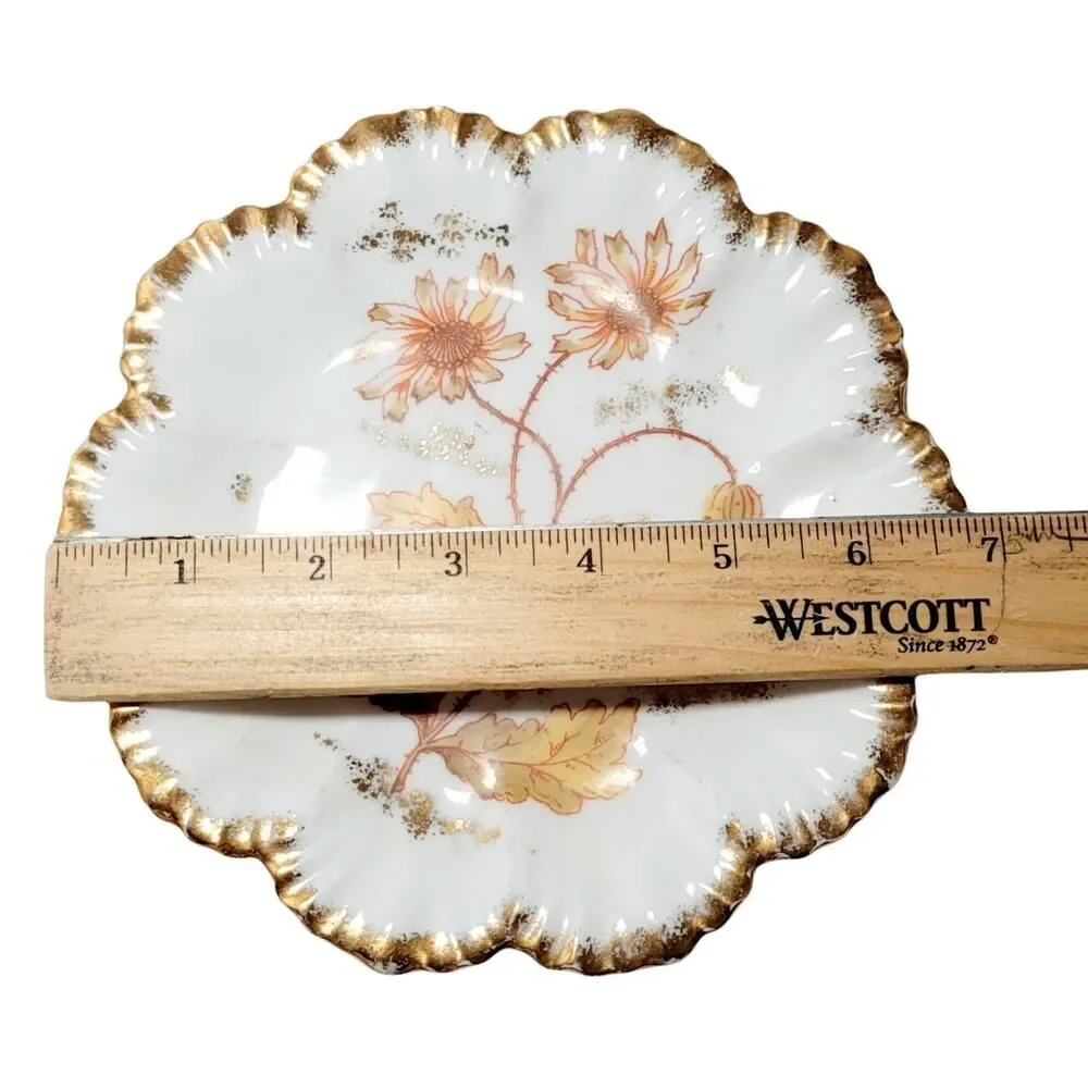 Vtg Marx & Gutherz Carlsbad Austria Fluted Edges HandPainted Floral Trinket Dish